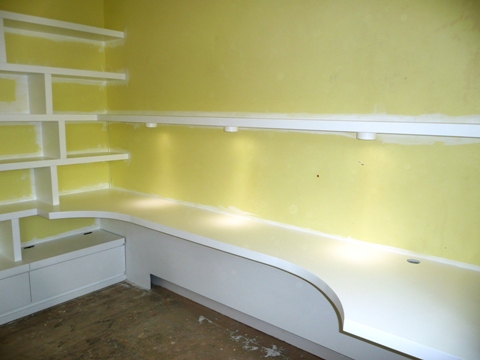 wall shelving and desk