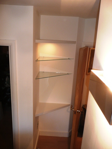 custom house corner glass shelves